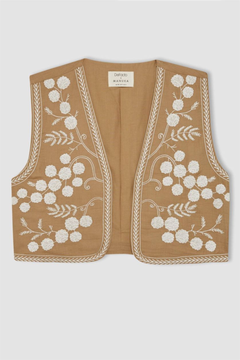 Kadın Vizon Manuka x DeFacto V Yaka İşlemeli Müslin Yelek