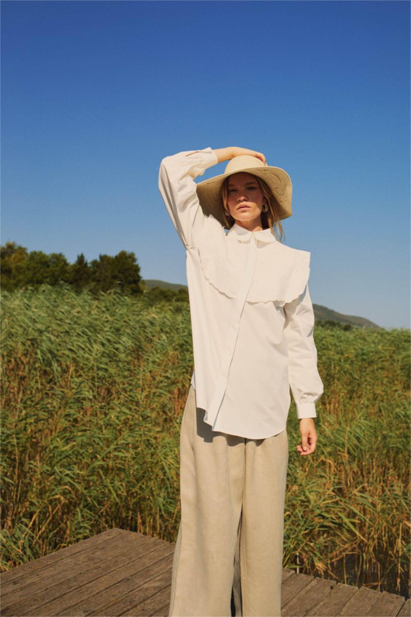 Kadın Beyaz Regular Fıt Poplin Uzun Kollu Tunik