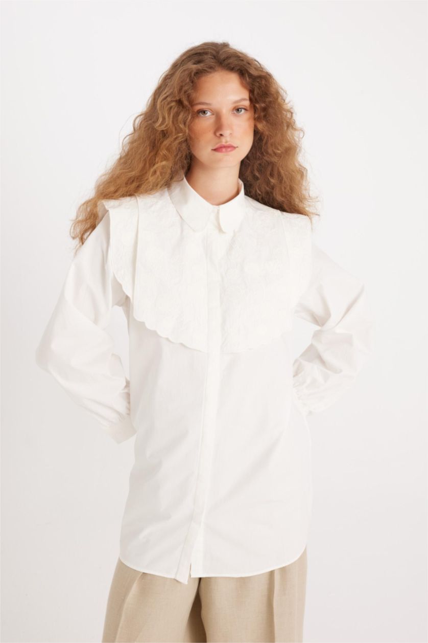 Kadın Beyaz Regular Fıt Poplin Uzun Kollu Tunik