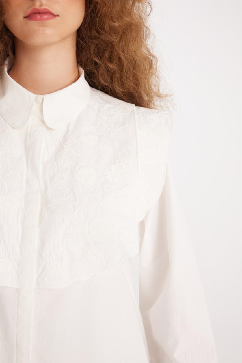 Kadın Beyaz Regular Fıt Poplin Uzun Kollu Tunik