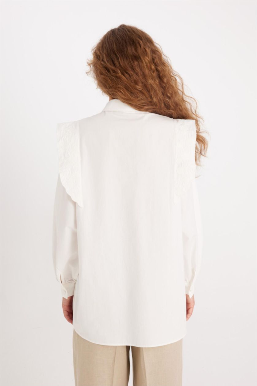 Kadın Beyaz Regular Fıt Poplin Uzun Kollu Tunik