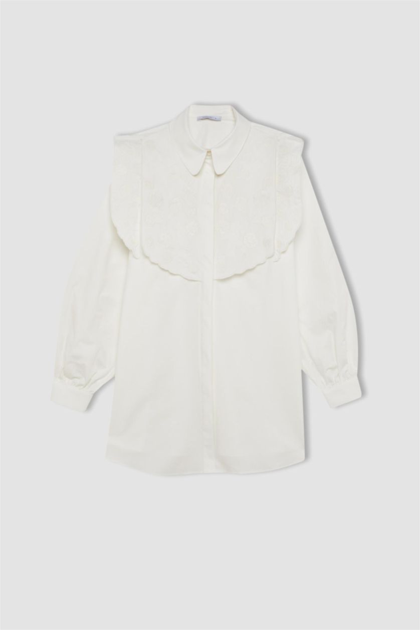 Kadın Beyaz Regular Fıt Poplin Uzun Kollu Tunik