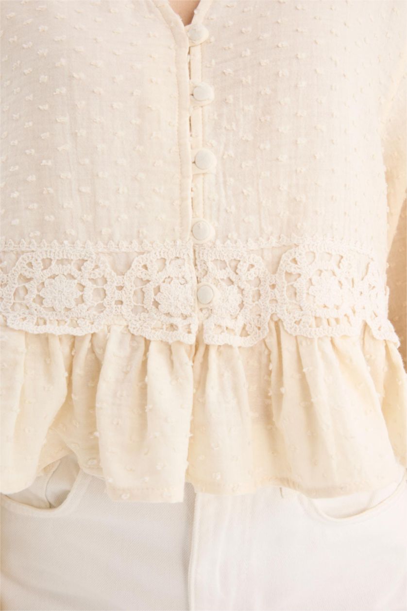 نساء اللون الحجري بلوزة ردن طويل موسلين قصة عادية