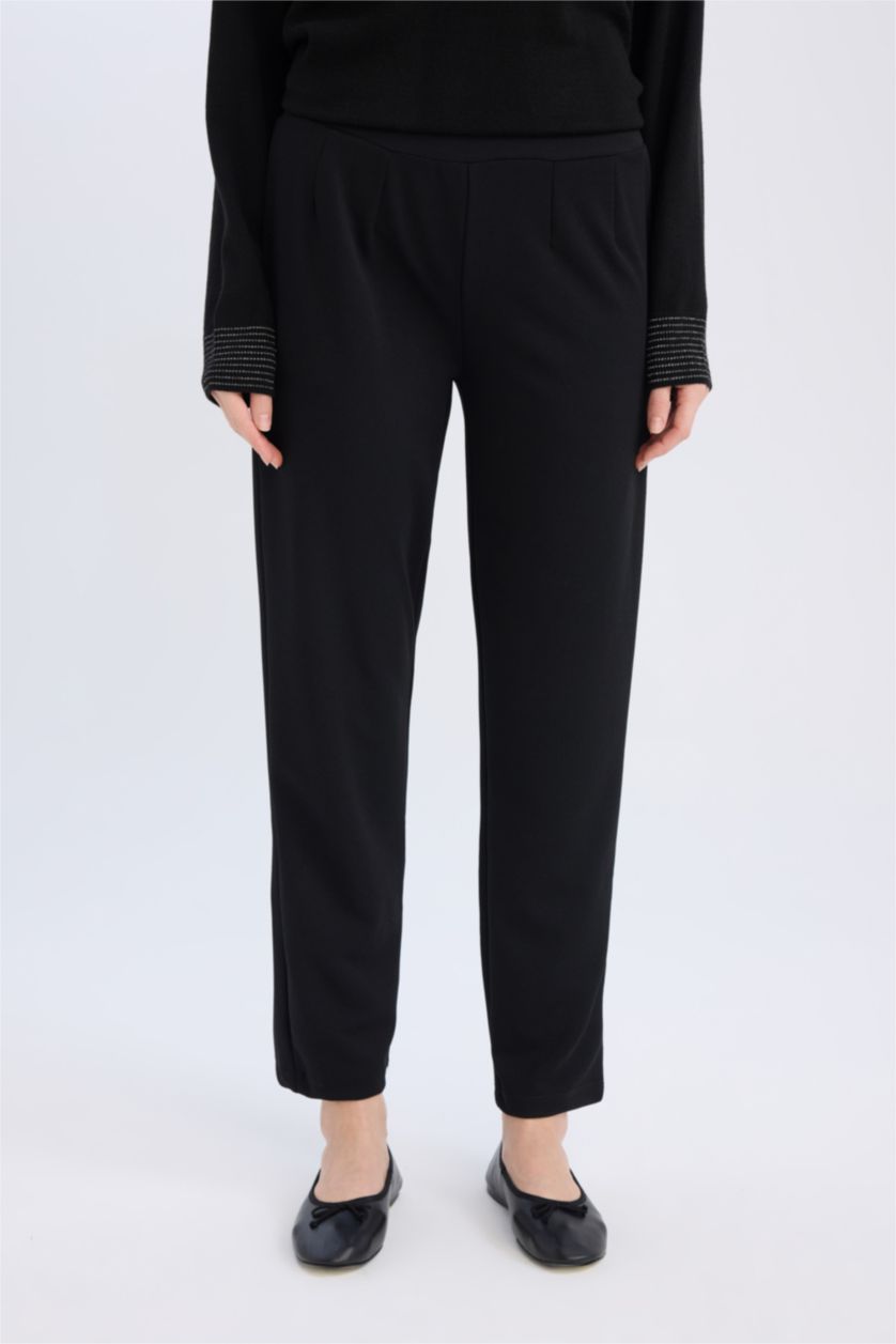 WOMAN Black Straight Fit Regular Hem Trousers