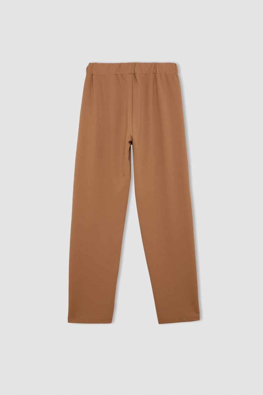 FEMME Marron Clair Pantalon droit plissé basique à taille élastique