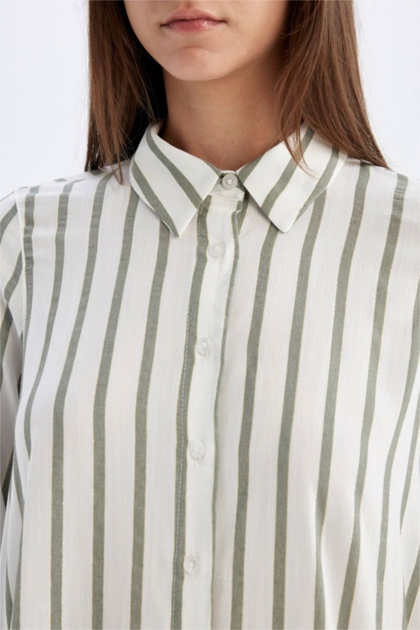 WOMAN Light Khaki Regular Fit Long Sleeve Shirt Striped Tunic