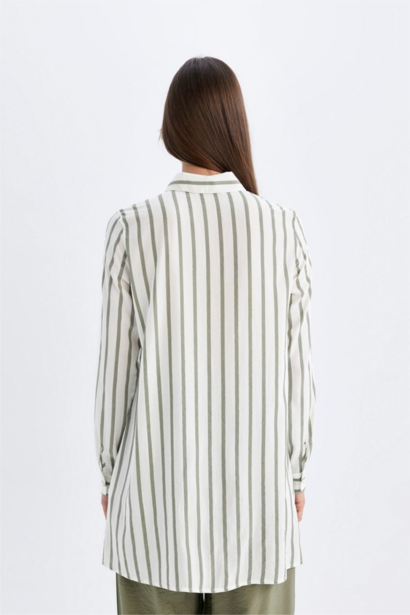 WOMAN Light Khaki Regular Fit Long Sleeve Shirt Striped Tunic
