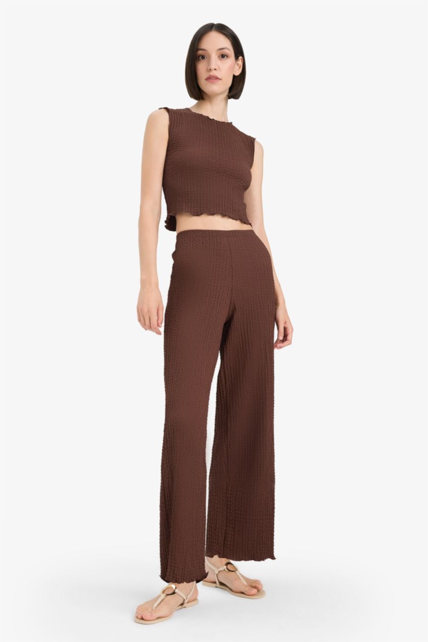 Woman Brown Wide Leg Trousers