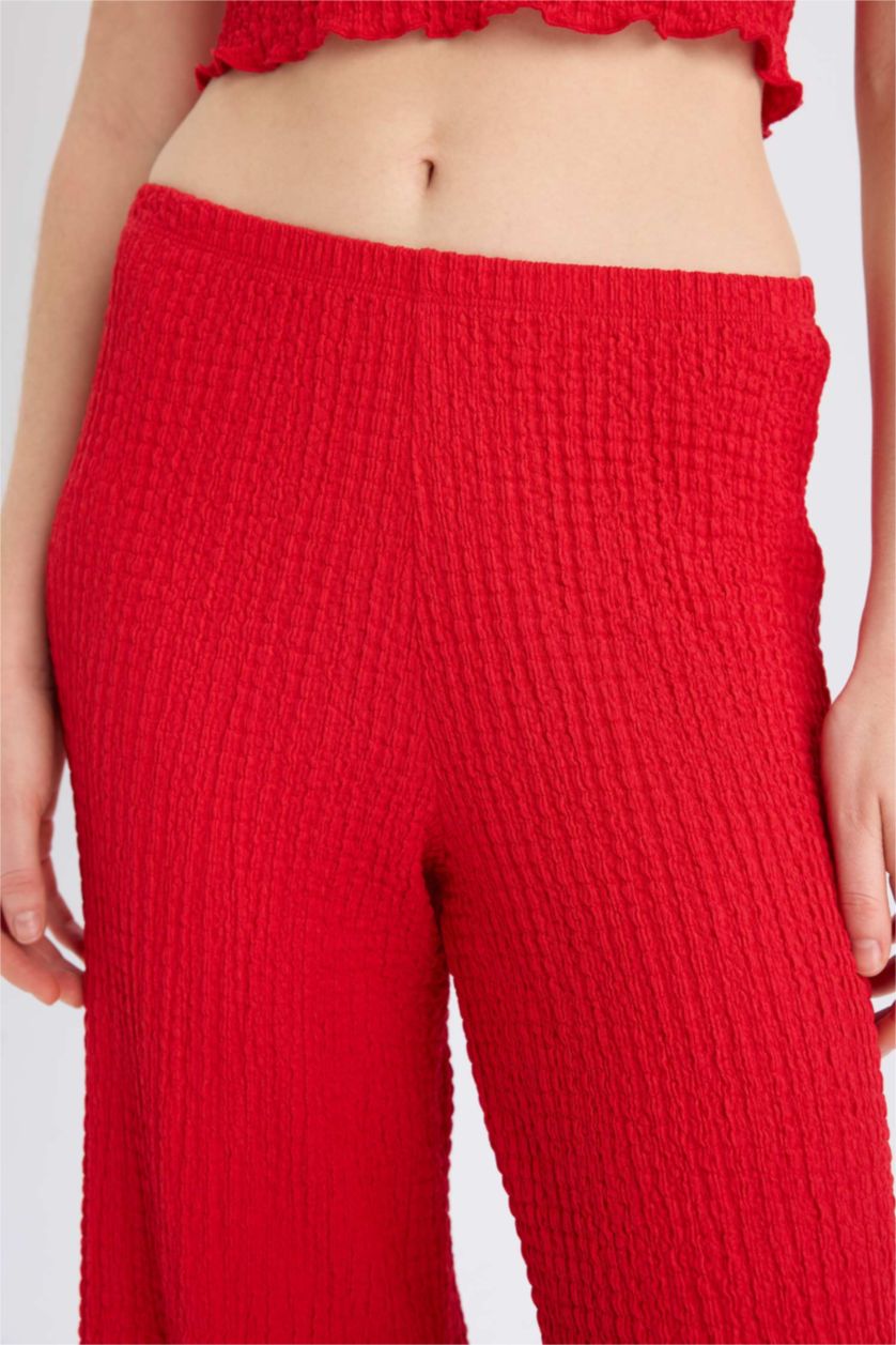 Woman Red Regular Fit Basic Crepe Elastic Waist Trousers