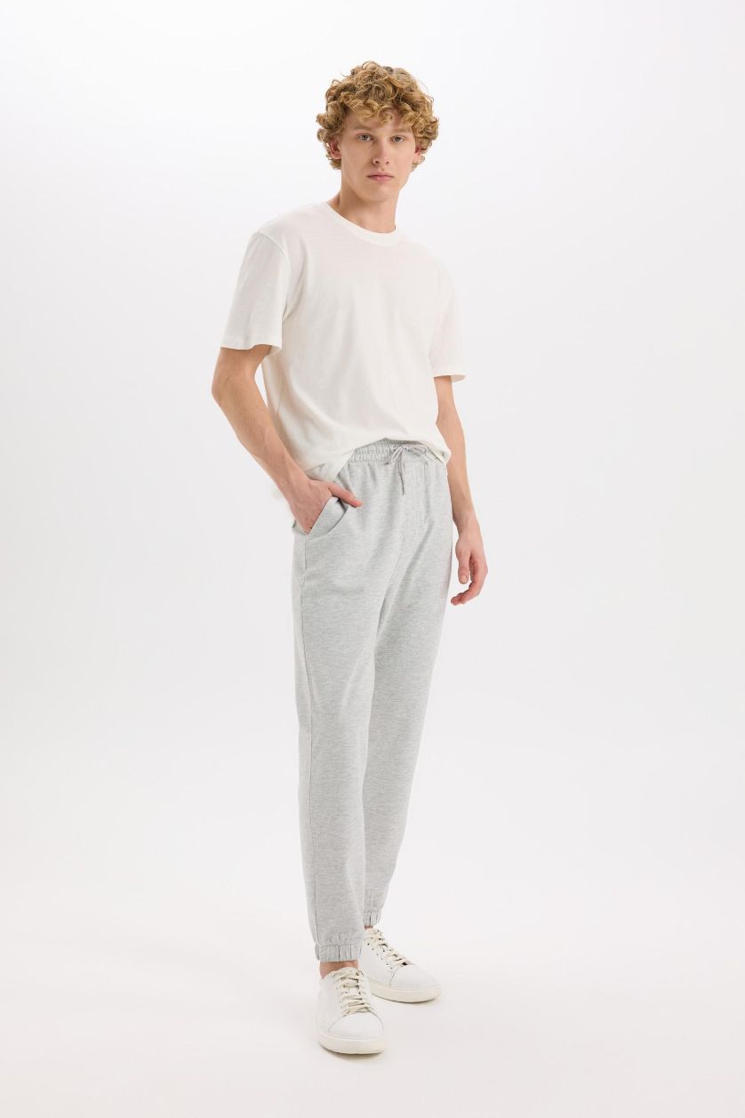 MAN O.GRAY MELANGE Regular Fit Waist Tied Elastic Leg Basic Sweatpants