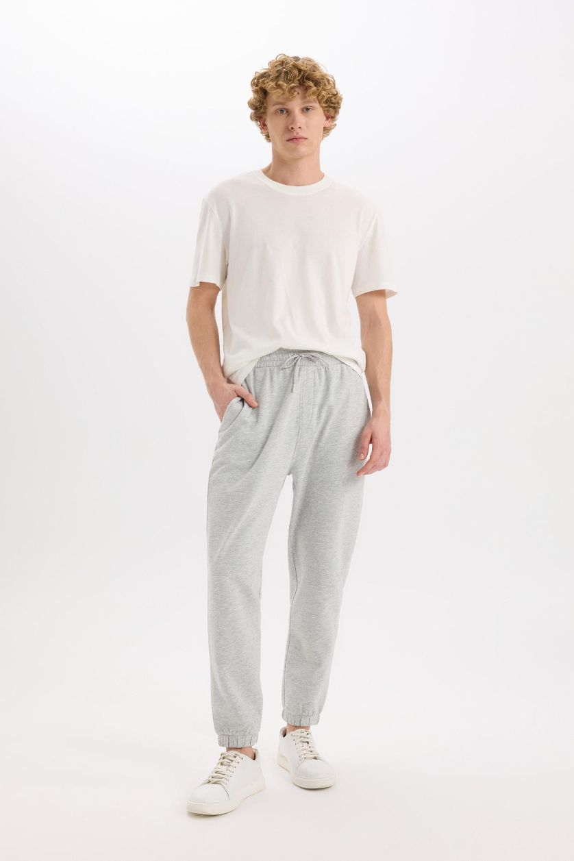 MAN O.GRAY MELANGE Regular Fit Waist Tied Elastic Leg Basic Sweatpants