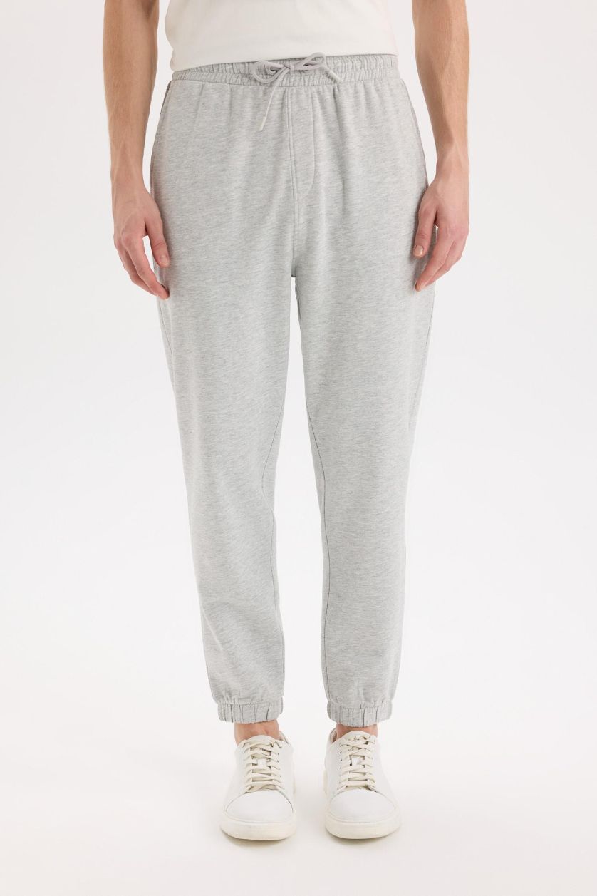 MAN O.GRAY MELANGE Regular Fit Waist Tied Elastic Leg Basic Sweatpants