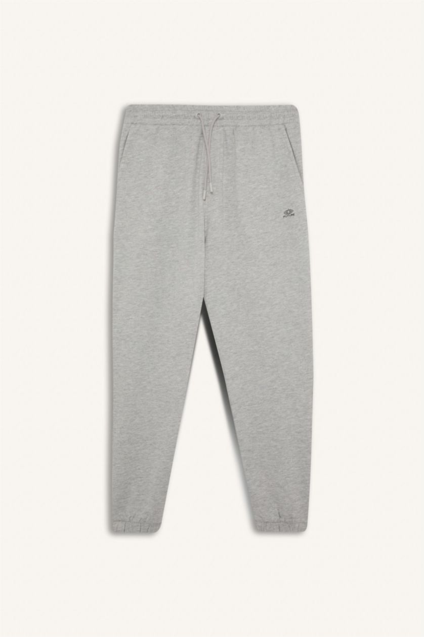 MAN O.GRAY MELANGE Regular Fit Waist Tied Elastic Leg Basic Sweatpants