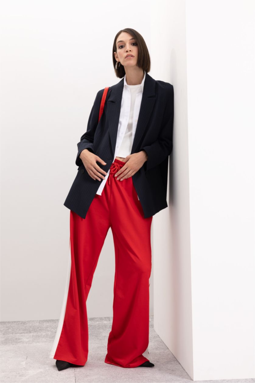 Kadın Lacivert Oversize Geniş Kalıp Ceket Yaka Düğmeli Basic Düz Blazer Ceket