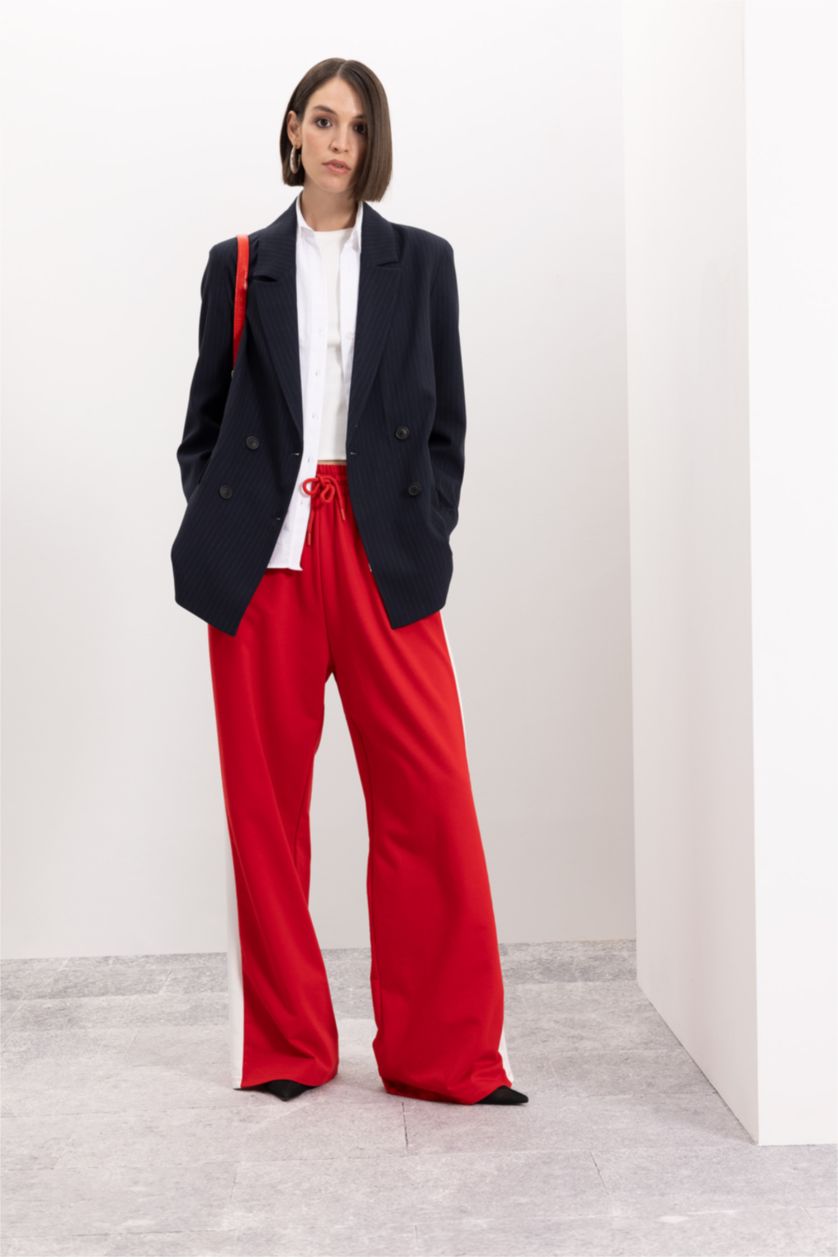 Kadın Lacivert Oversize Geniş Kalıp Ceket Yaka Düğmeli Basic Düz Blazer Ceket