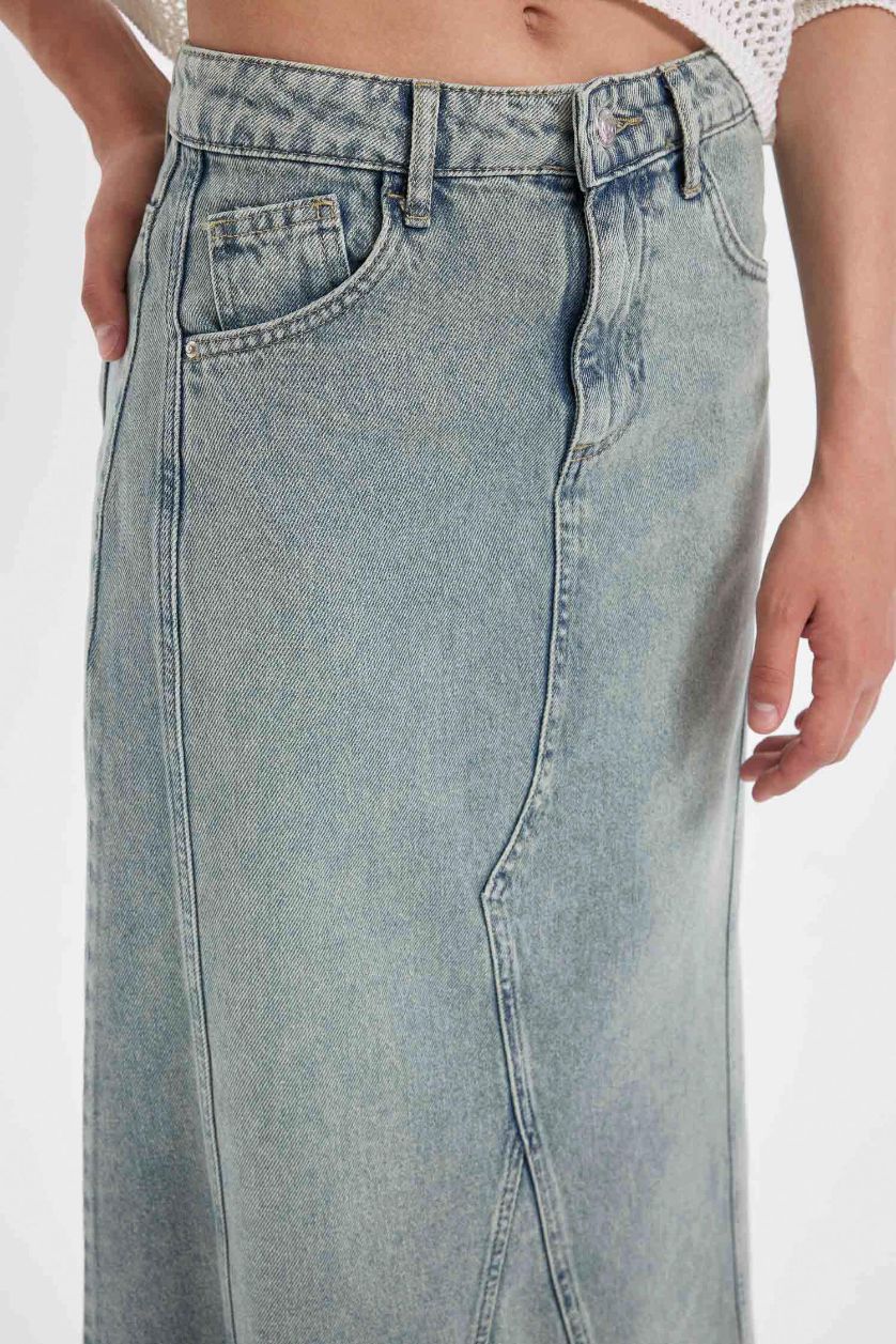 Woman Light Indigo Fashion Fit Denim Maxi Skirt