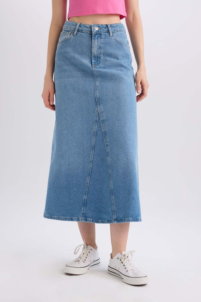 Kadın Mavi Fashion Fit Cepli Maxi Jean Etek