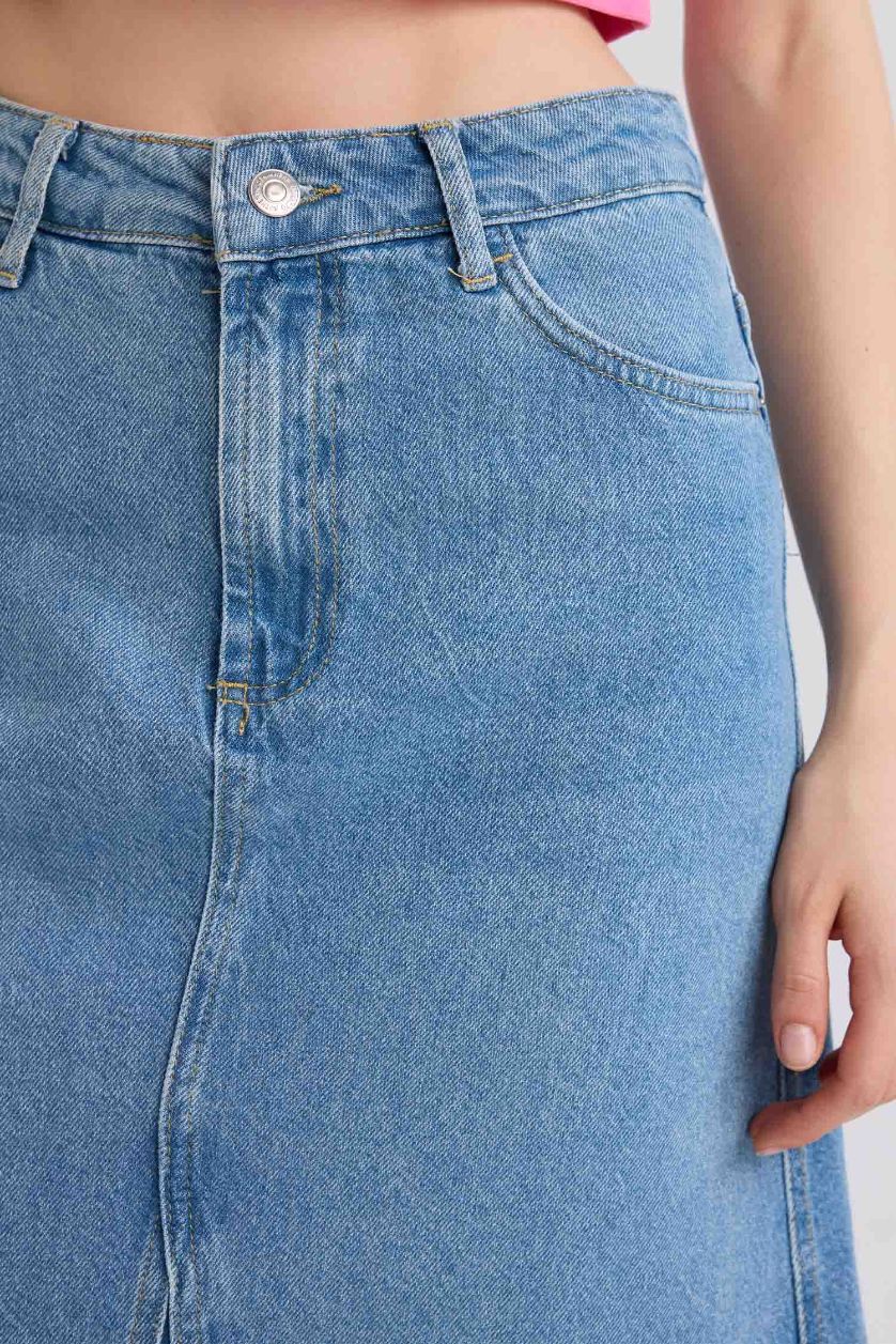 Kadın Mavi Fashion Fit Cepli Maxi Jean Etek