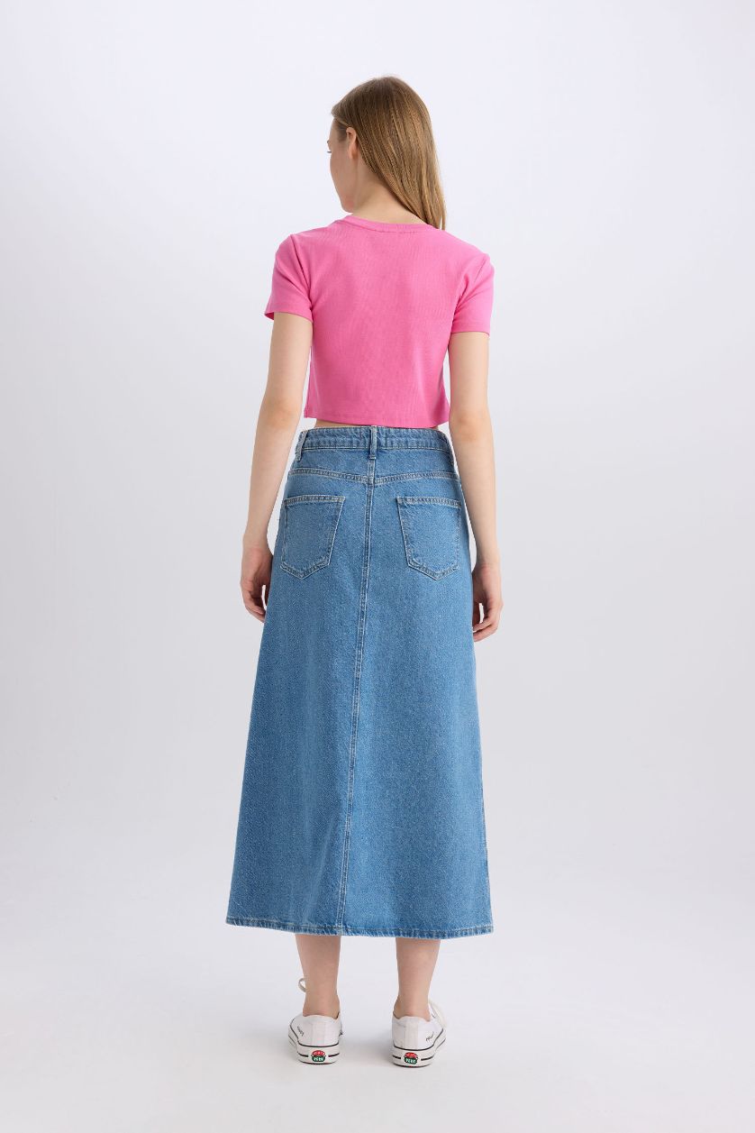 Kadın Mavi Fashion Fit Cepli Maxi Jean Etek