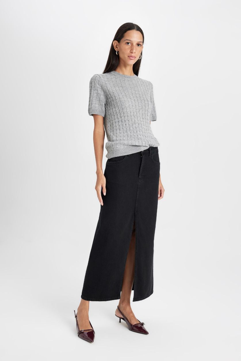 حريمي أسود جيبة طويلة جينز فاشون فيت بجيب وفتحة