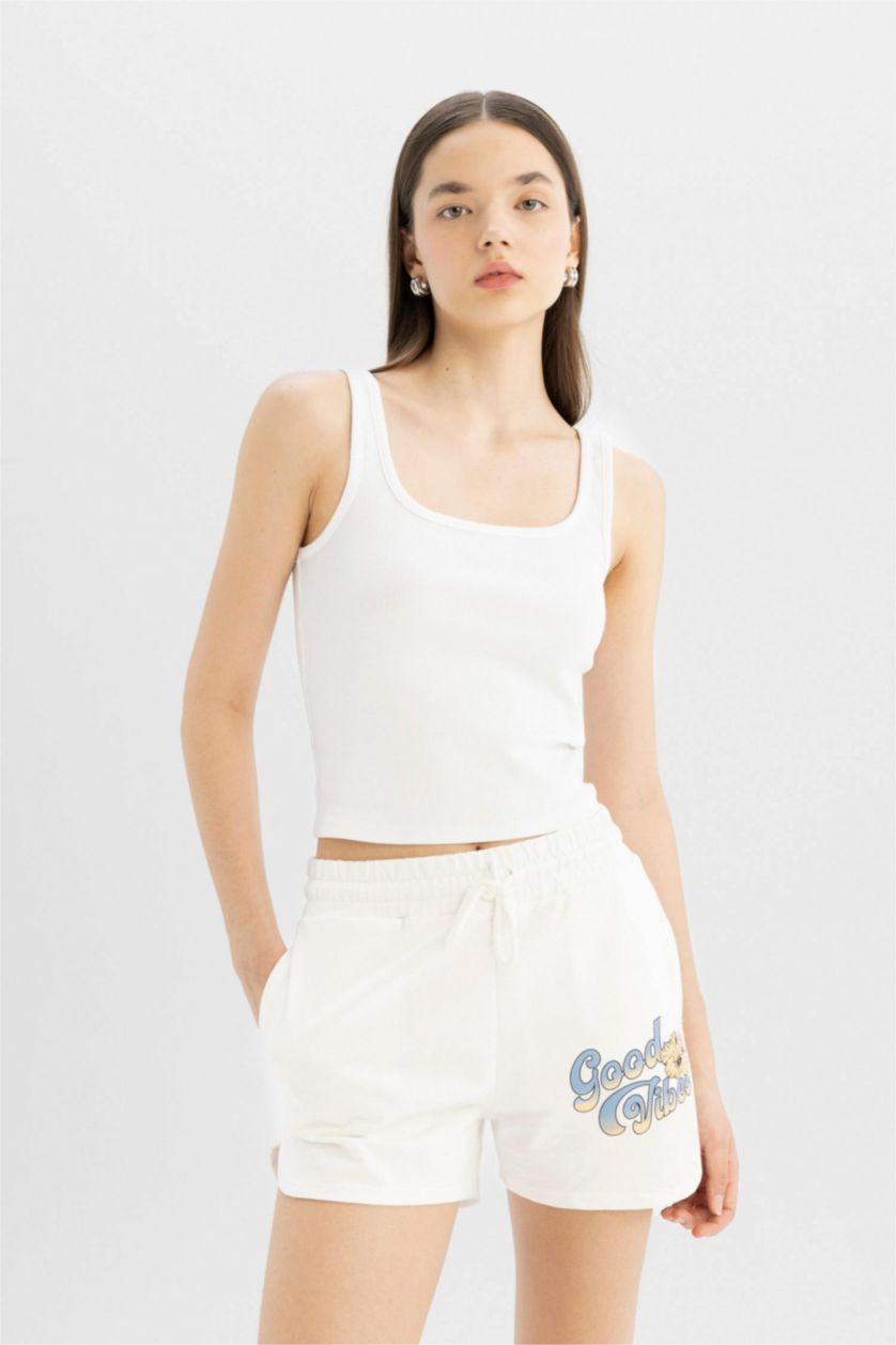 WOMAN Ecru Regular Fit Printed Shorts