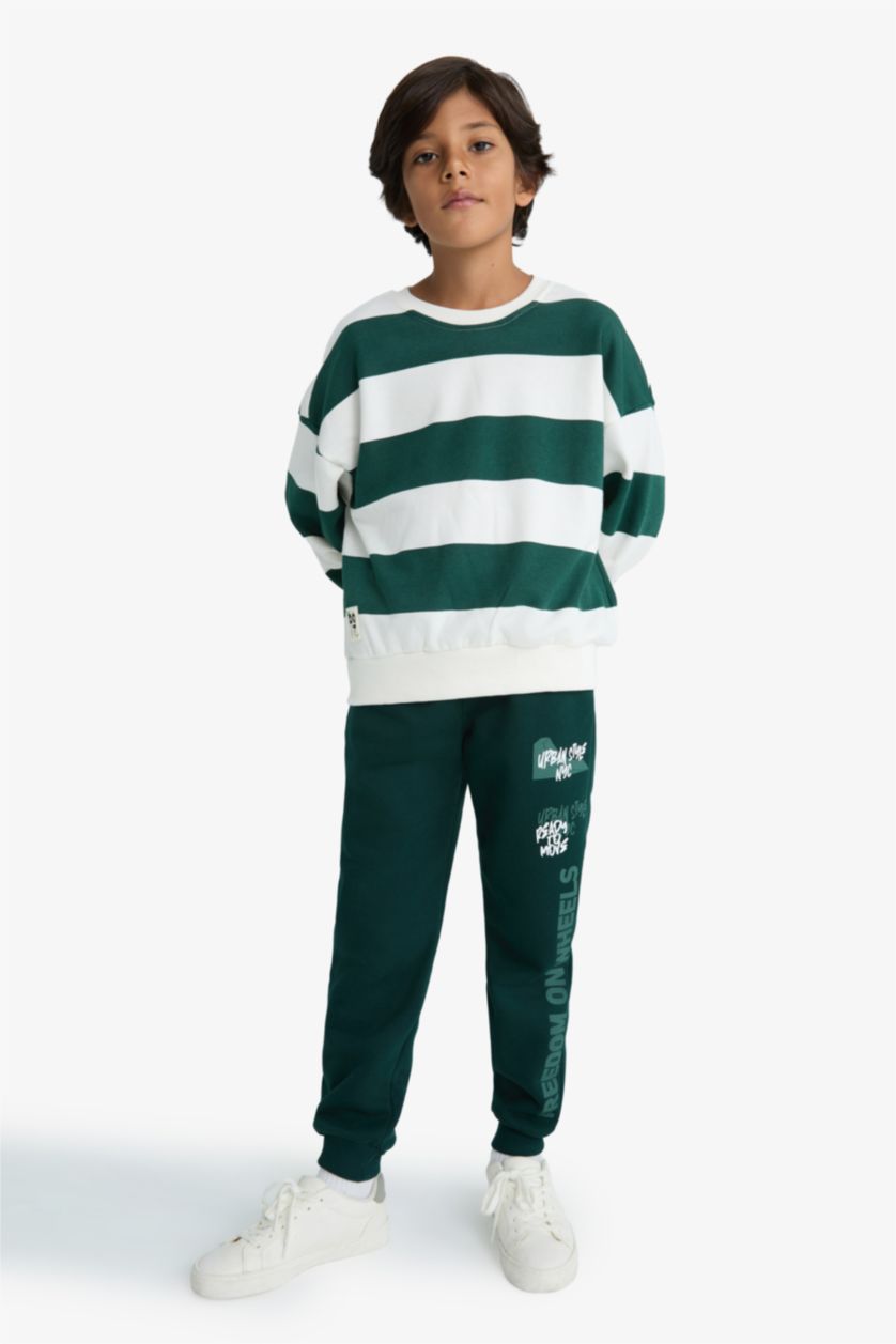 Erkek Çocuk - Genç Erkek Koyu Yeşil Erkek Çocuk Beli Paçası Lastikli Baskılı Eşofman Altı