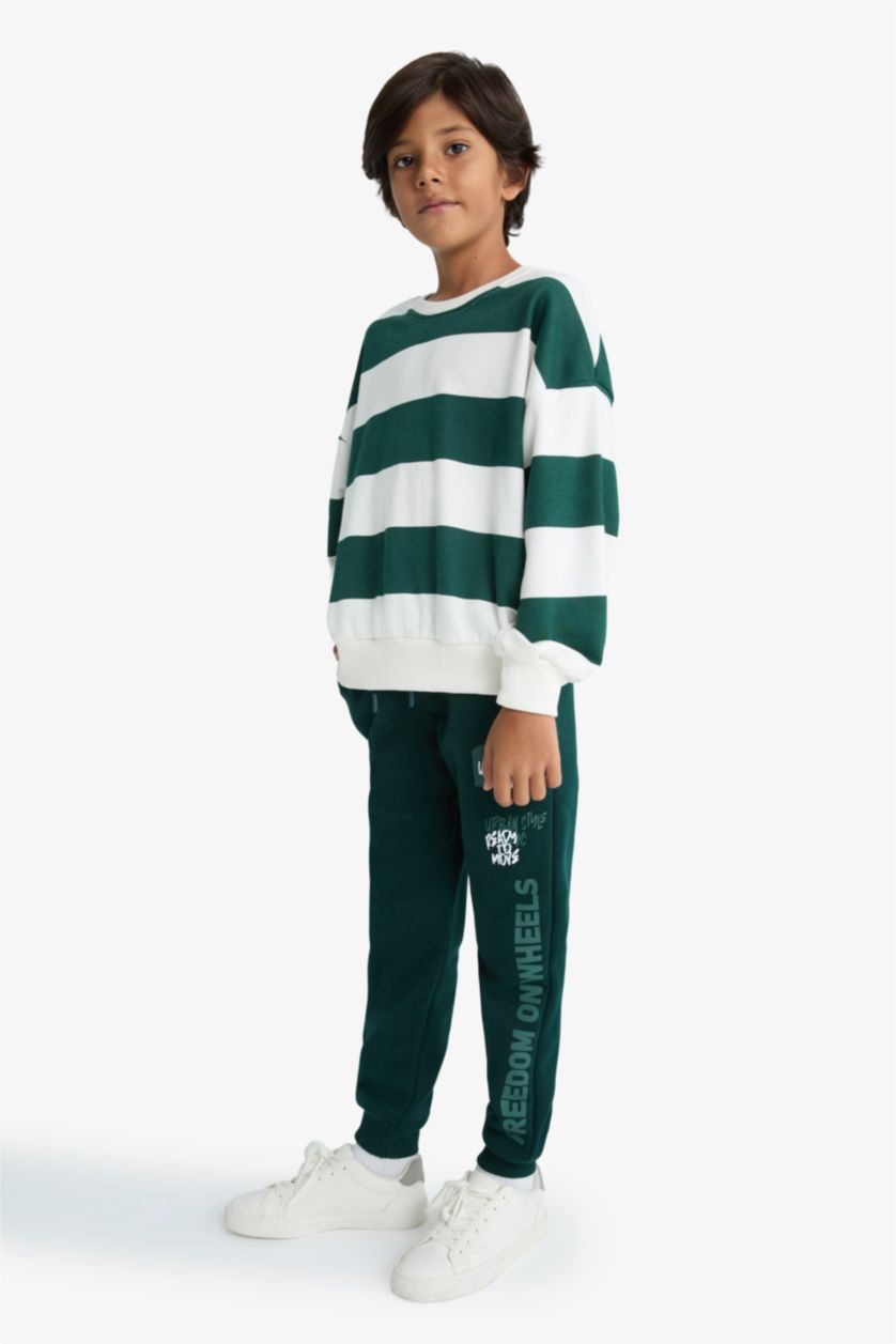 Erkek Çocuk - Genç Erkek Koyu Yeşil Erkek Çocuk Beli Paçası Lastikli Baskılı Eşofman Altı