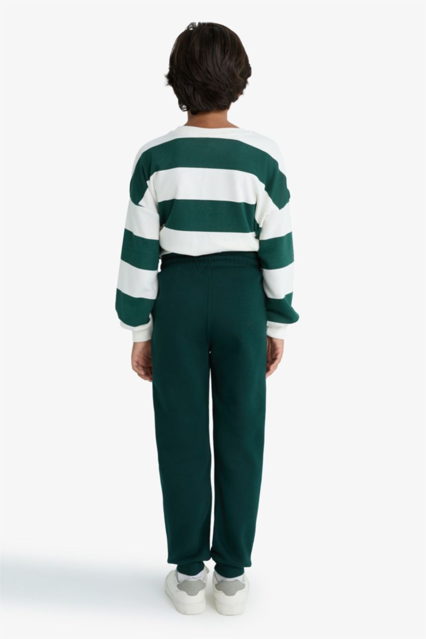 Erkek Çocuk - Genç Erkek Koyu Yeşil Erkek Çocuk Beli Paçası Lastikli Baskılı Eşofman Altı