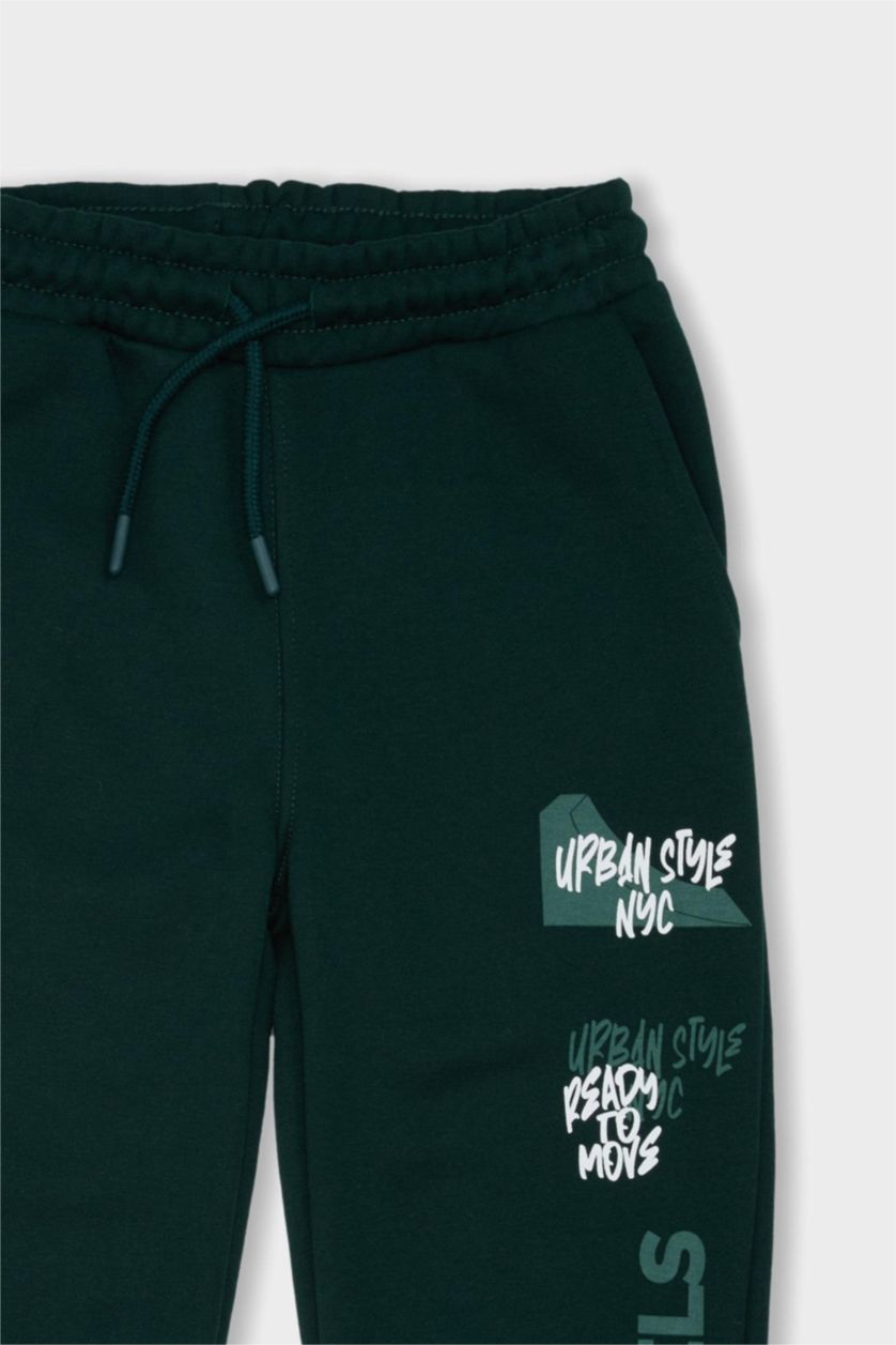 Erkek Çocuk - Genç Erkek Koyu Yeşil Erkek Çocuk Beli Paçası Lastikli Baskılı Eşofman Altı