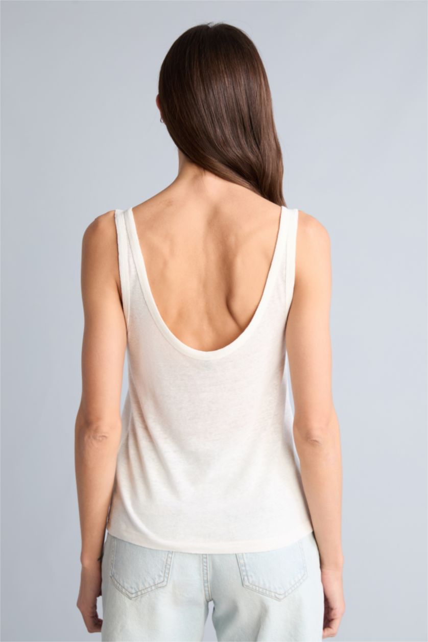 Kadın Ekru Keten Karışımlı Atlet