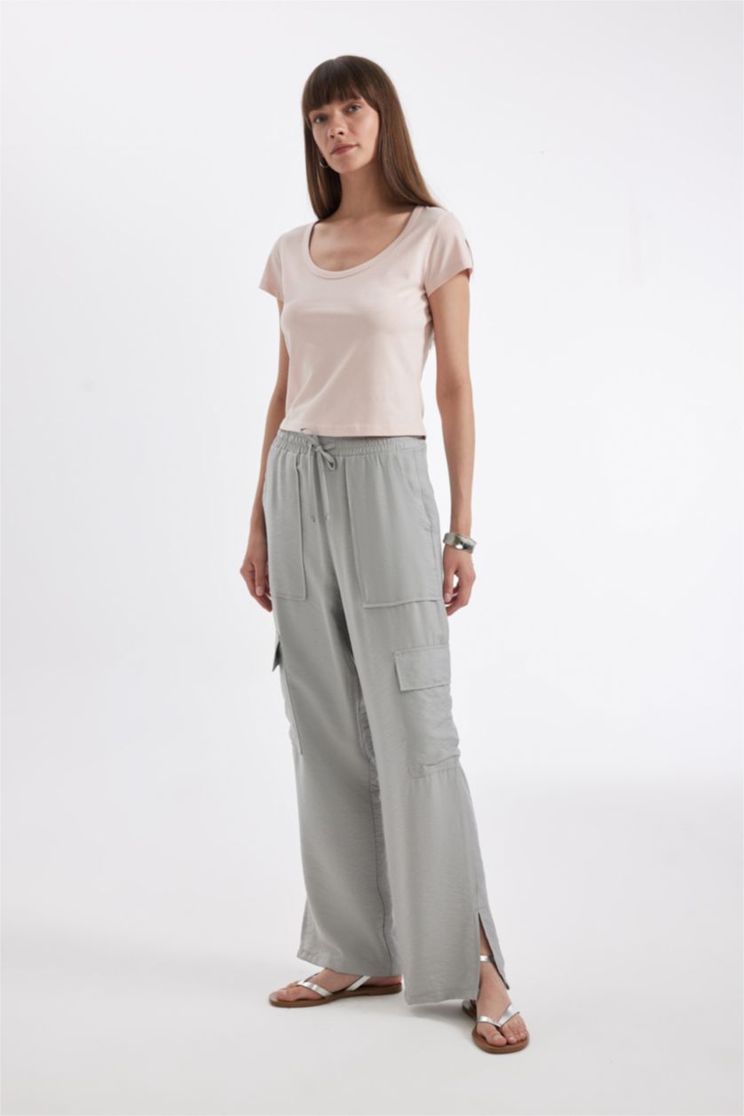 WOMAN Light Pink Regular Fit Crew Neck Cotton Basic T-Shirt