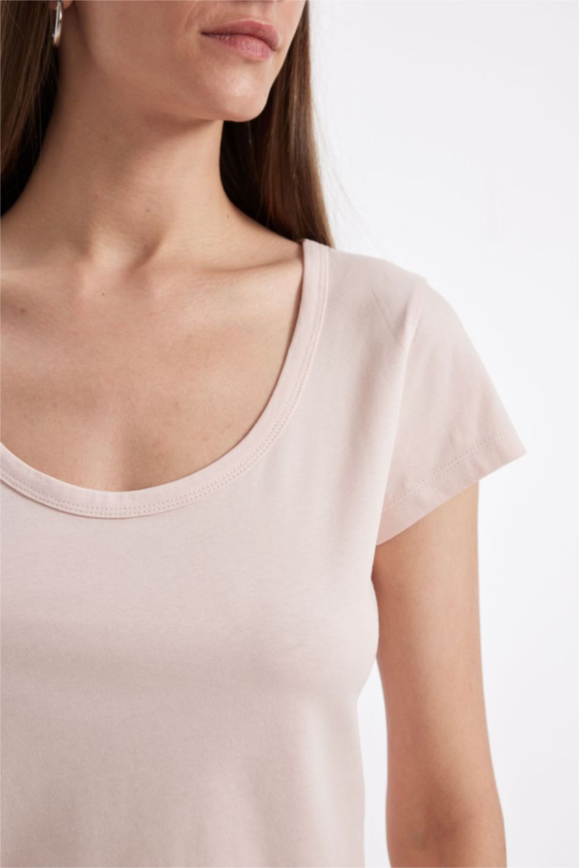 WOMAN Light Pink Regular Fit Crew Neck Cotton Basic T-Shirt