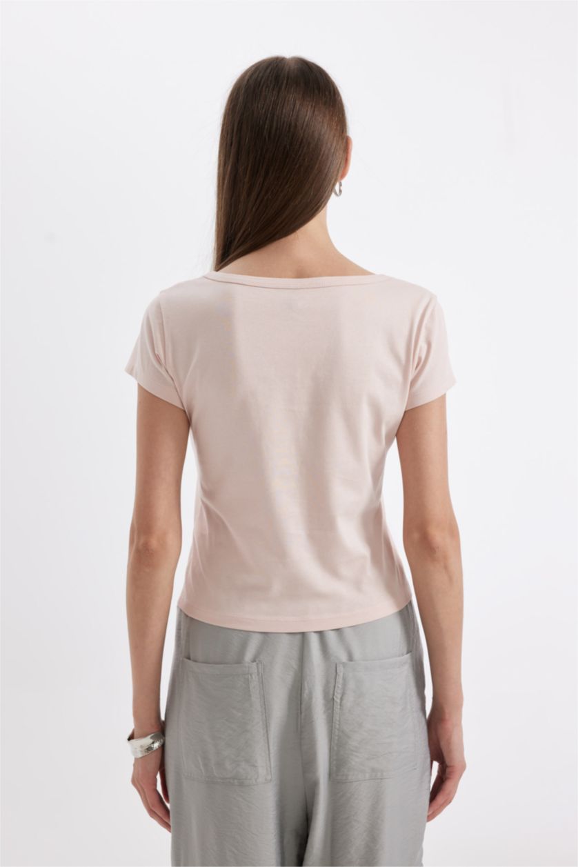 WOMAN Light Pink Regular Fit Crew Neck Cotton Basic T-Shirt