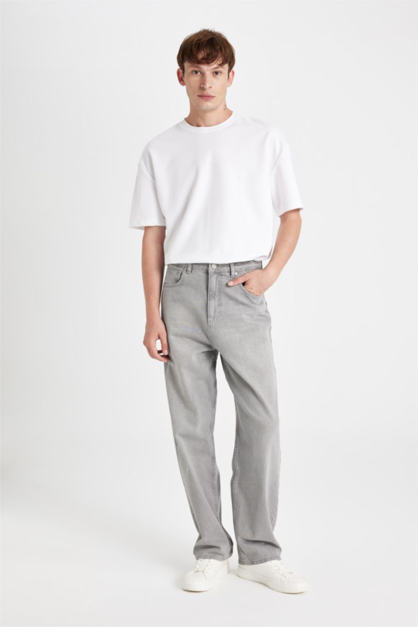 MAN Light Grey Baggy Wide Leg Jeans