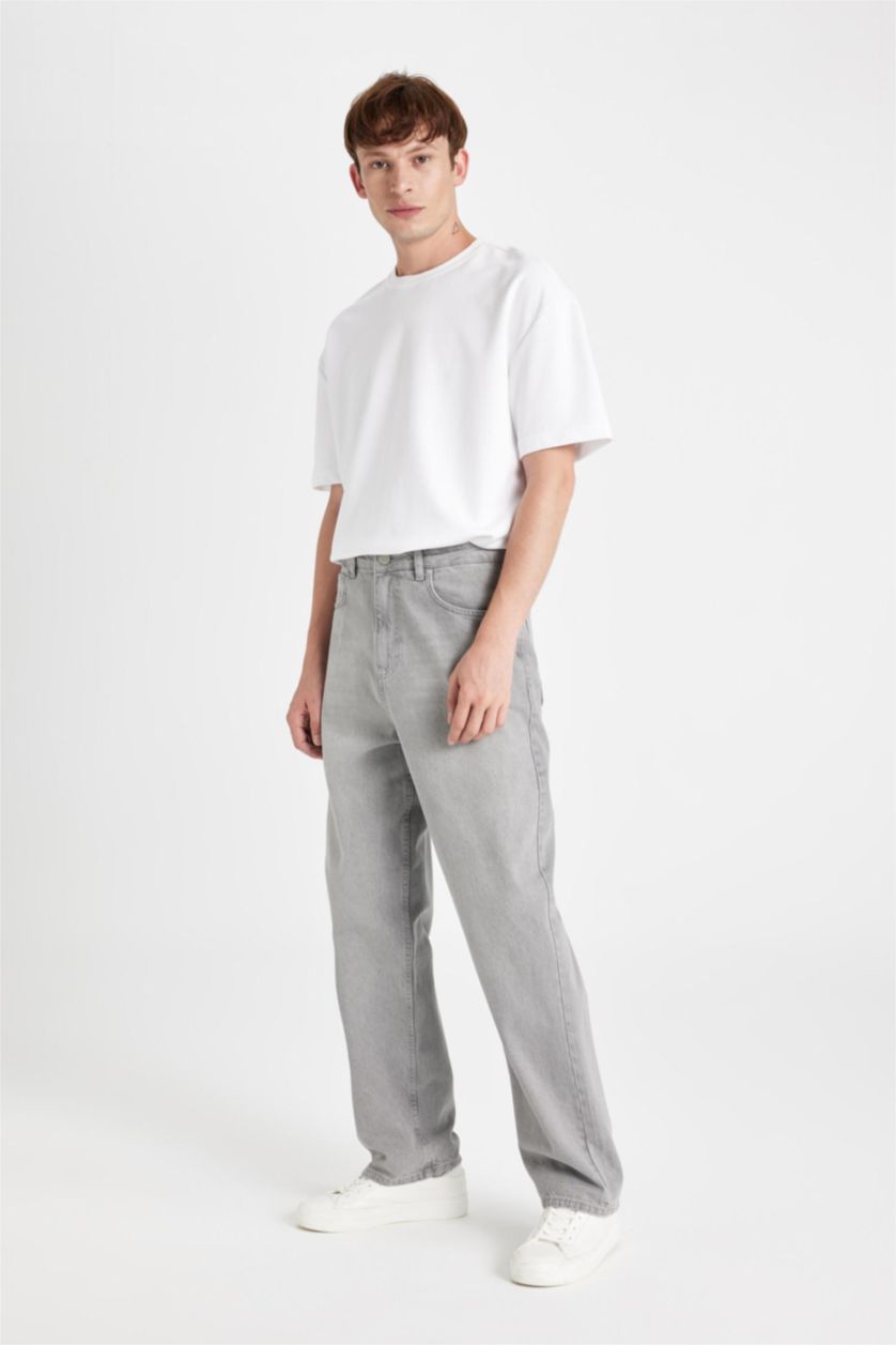 MAN Light Grey Baggy Wide Leg Jeans