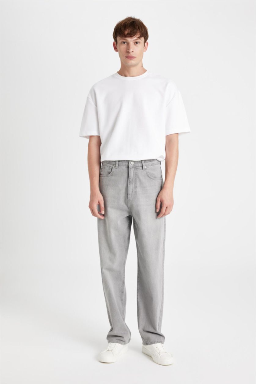 MAN Light Grey Baggy Wide Leg Jeans