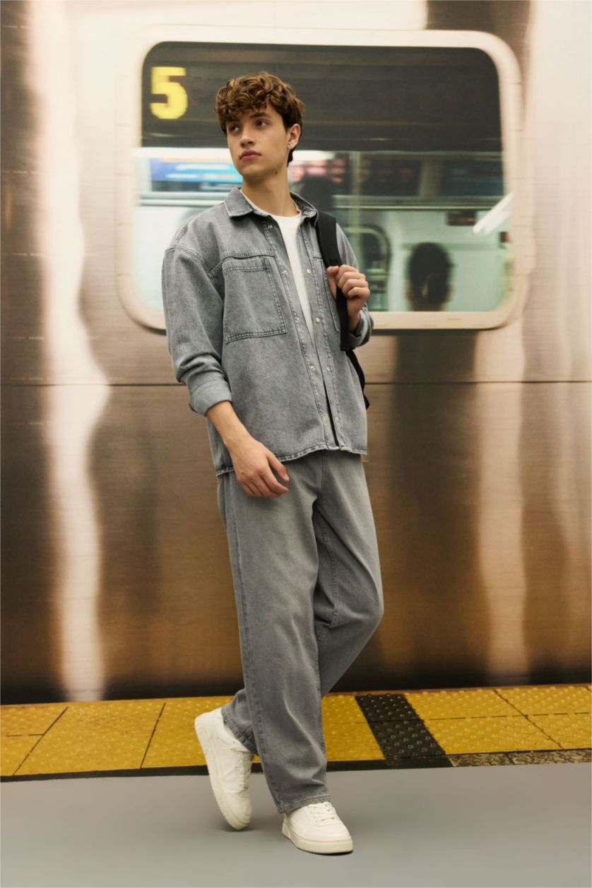 MAN Light Grey Baggy Wide Leg Jeans