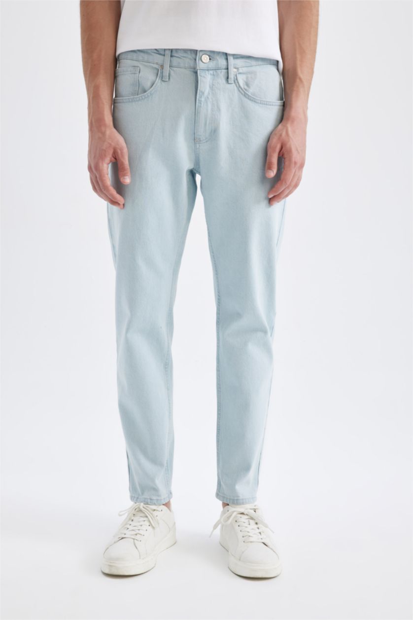 رجال أزرق ثلجي بنطرون جينز سليم فيت وخصر عادي