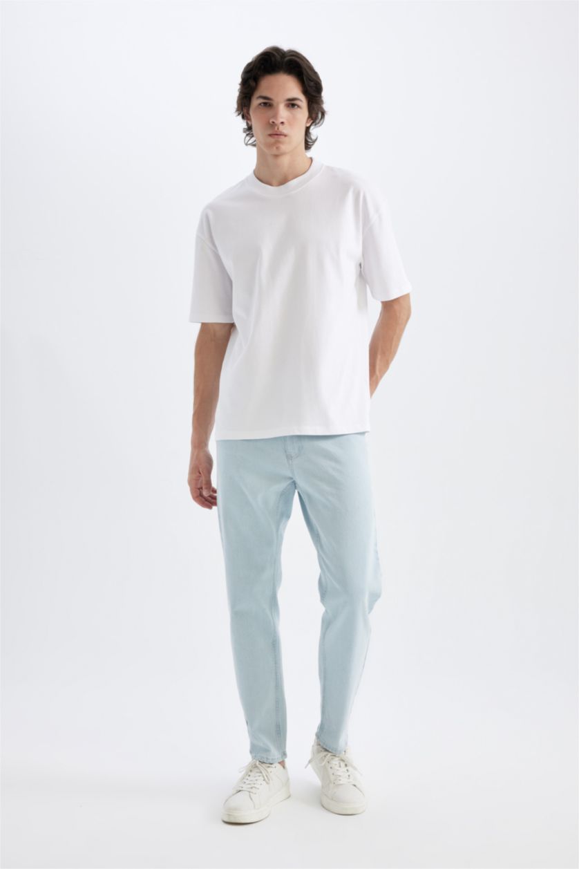 رجال أزرق ثلجي بنطرون جينز سليم فيت وخصر عادي