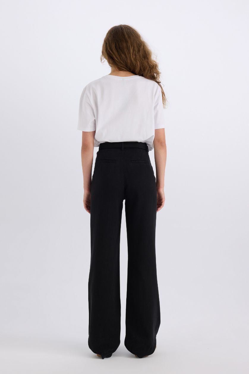 Kadın Siyah Wide Leg Çift Cepli Yüksek Bel Standart Boy Modal Geniş Bol Paça Palazzo Pantolon