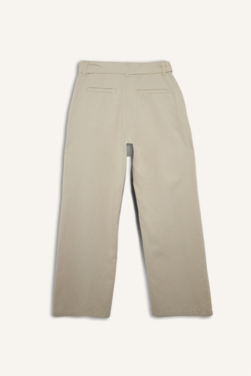 Kadın Bej Yüksek Bel Wıde Leg Pantolon