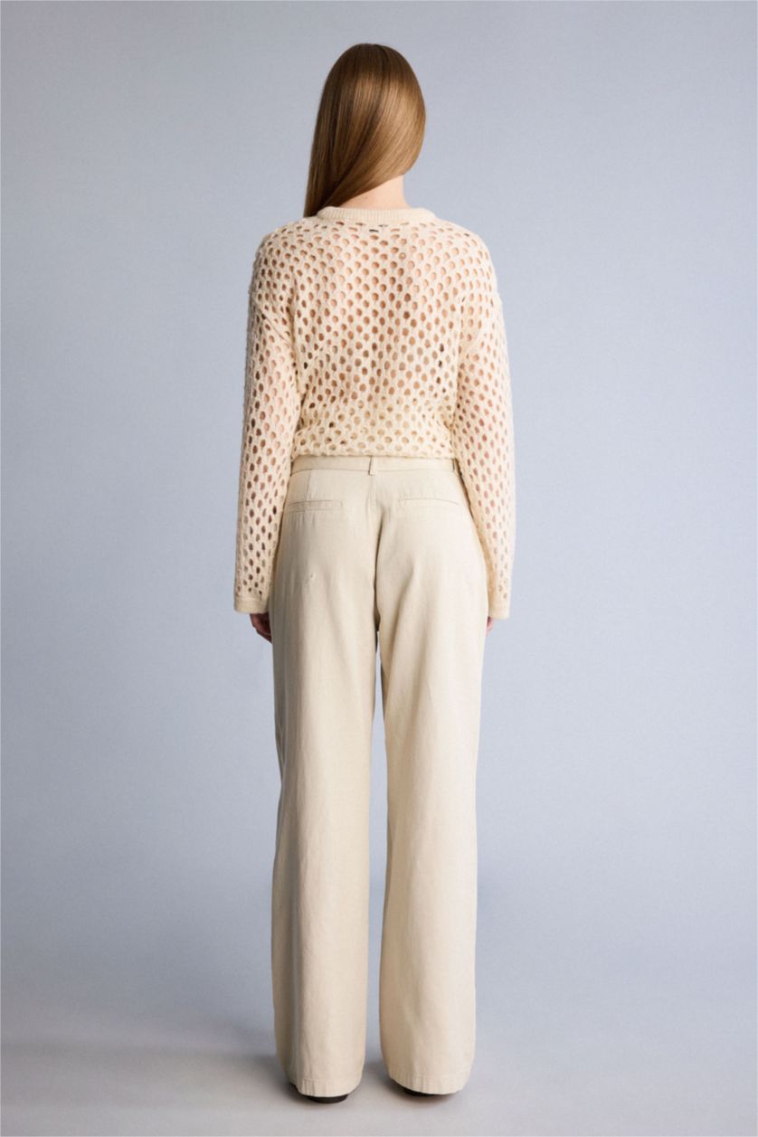 Женщины Бежевый Брюки из модала Wide Leg стандартной длины с высокой талией и двумя карманами