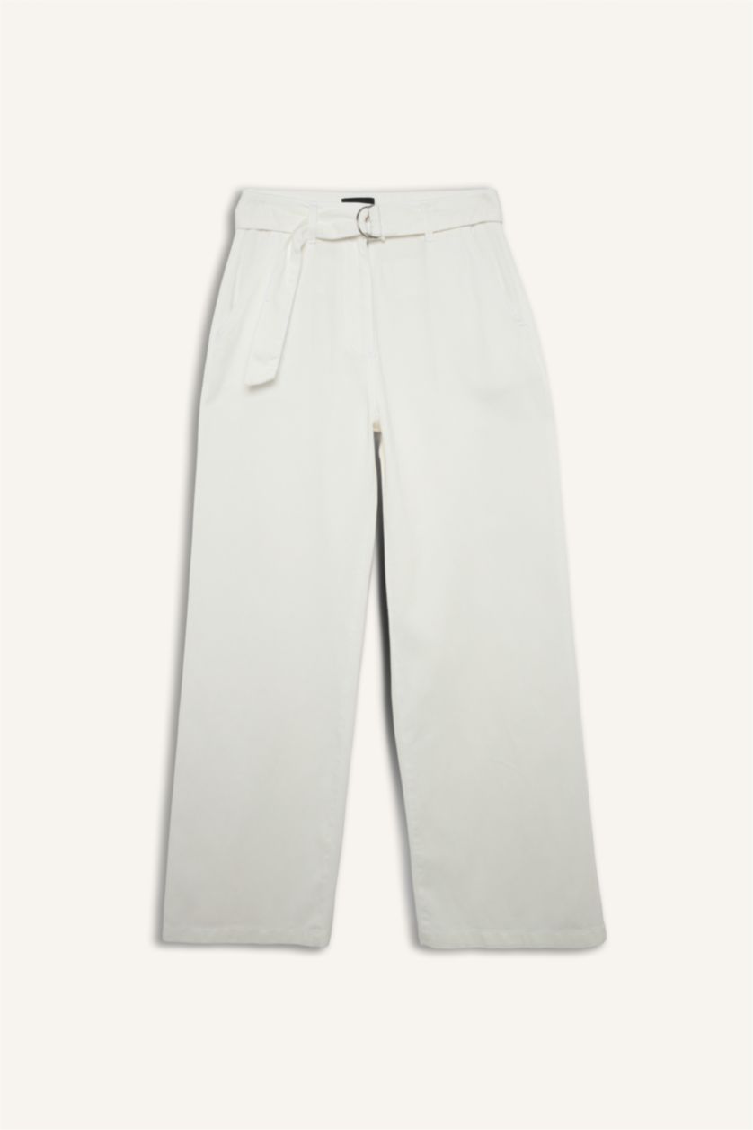 Женщины Кремовый Брюки с широкими штанинами, высокая талия, модал