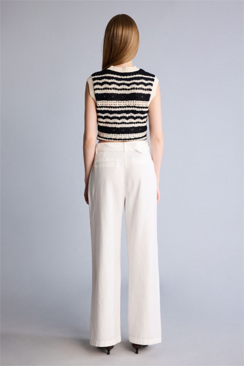 FEMME Blanc Pantalon large Taille haute avec poches doubles