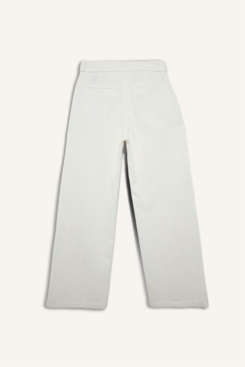 Женщины Кремовый Брюки с широкими штанинами, высокая талия, модал