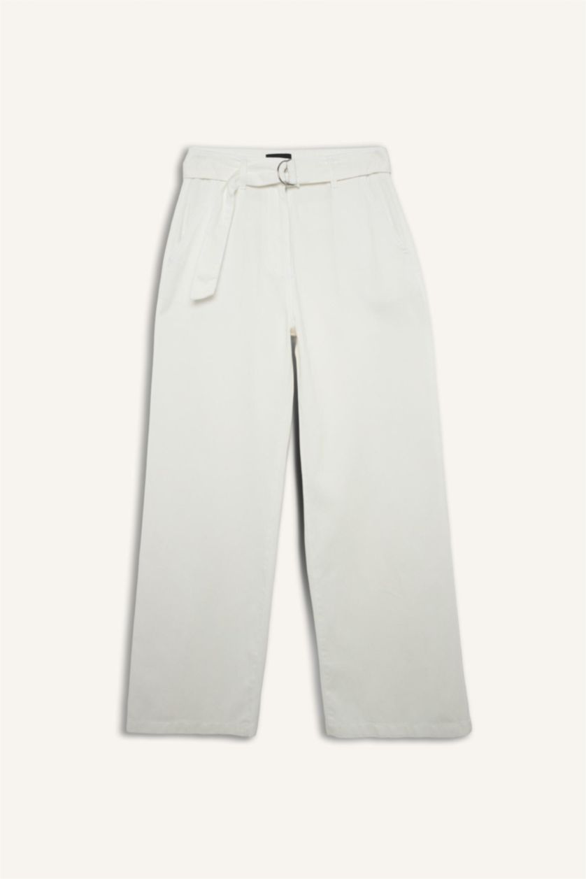 FEMME Blanc Pantalon large Taille haute avec poches doubles