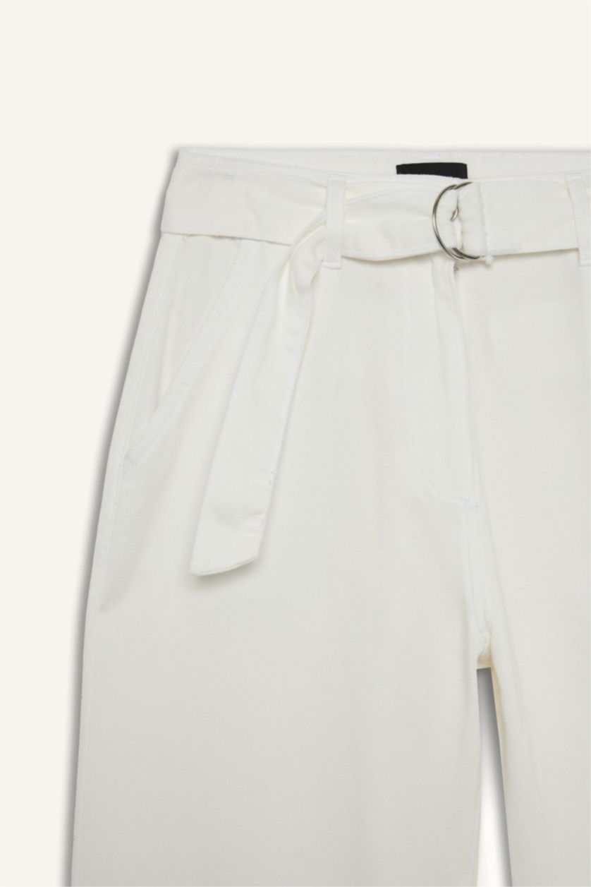 FEMME Blanc Pantalon large Taille haute avec poches doubles