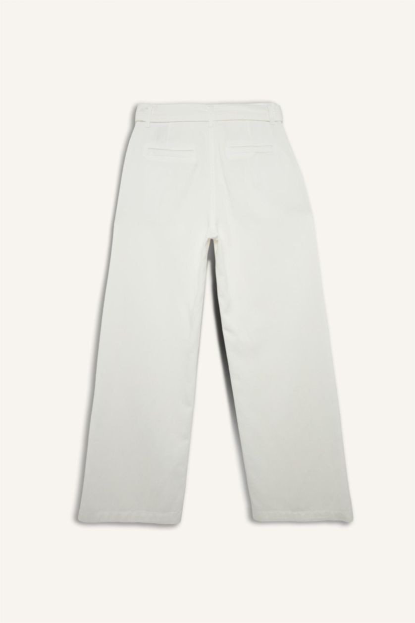 FEMME Blanc Pantalon large Taille haute avec poches doubles