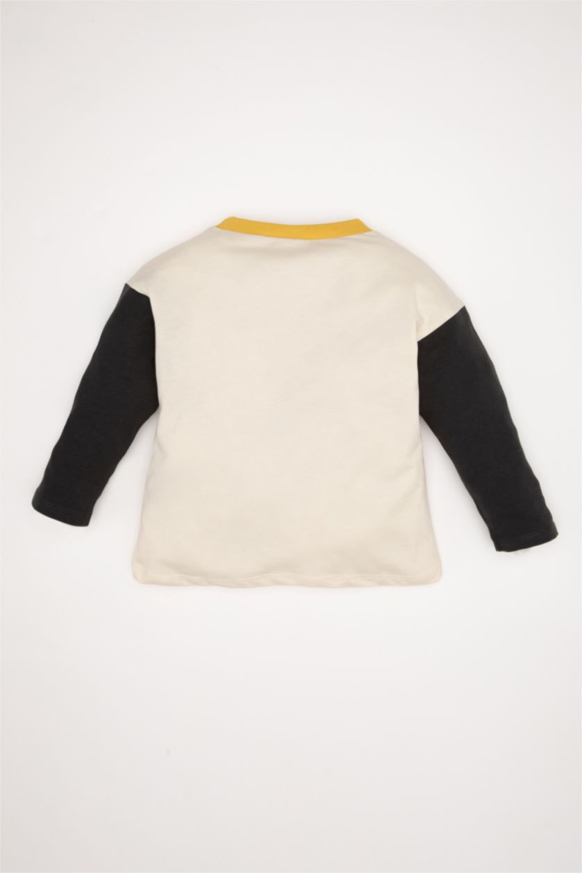 BABY BOY Light Stone Baby Boy Crew Neck Printed Color Block T-Shirt