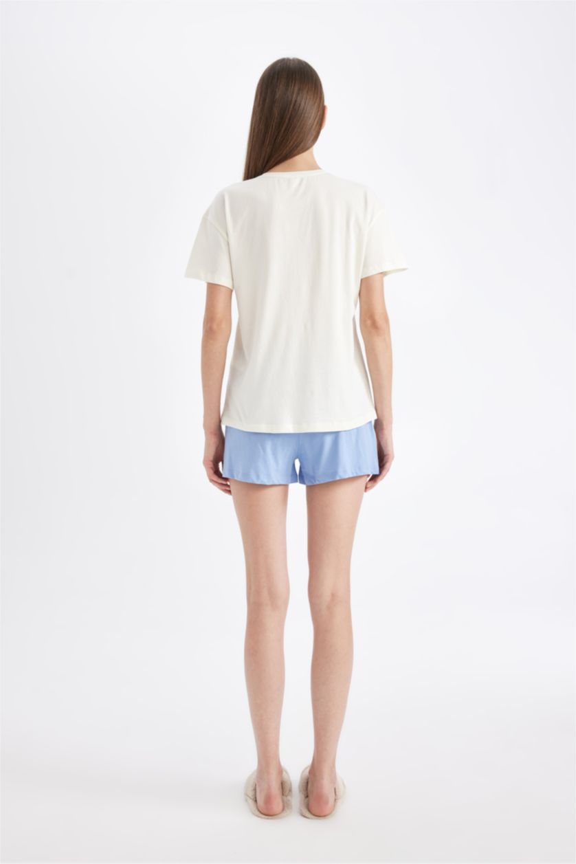 نساء أزرق طقم قصة عادية بأكمام قصيرة من قطعتين